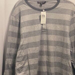 Michael Kors size XL, Men's Gray Striped Henley long sleeve Shirt